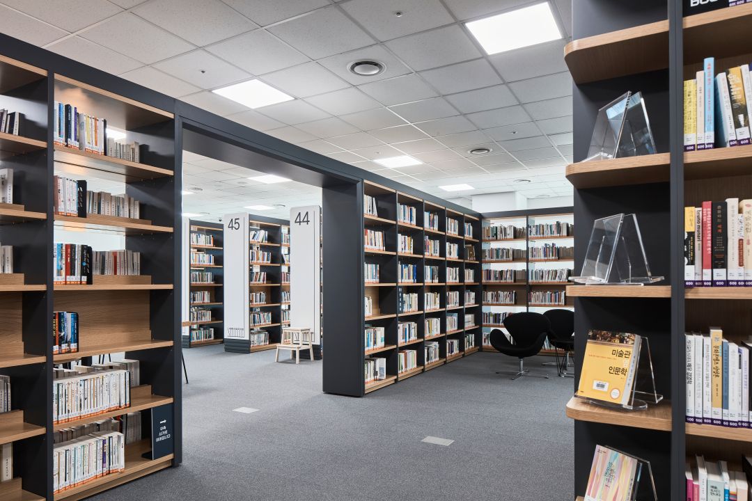 Custom shelving in a commercial space, representing VHC Wood Products' custom shelving solutions for both residential and commercial projects.