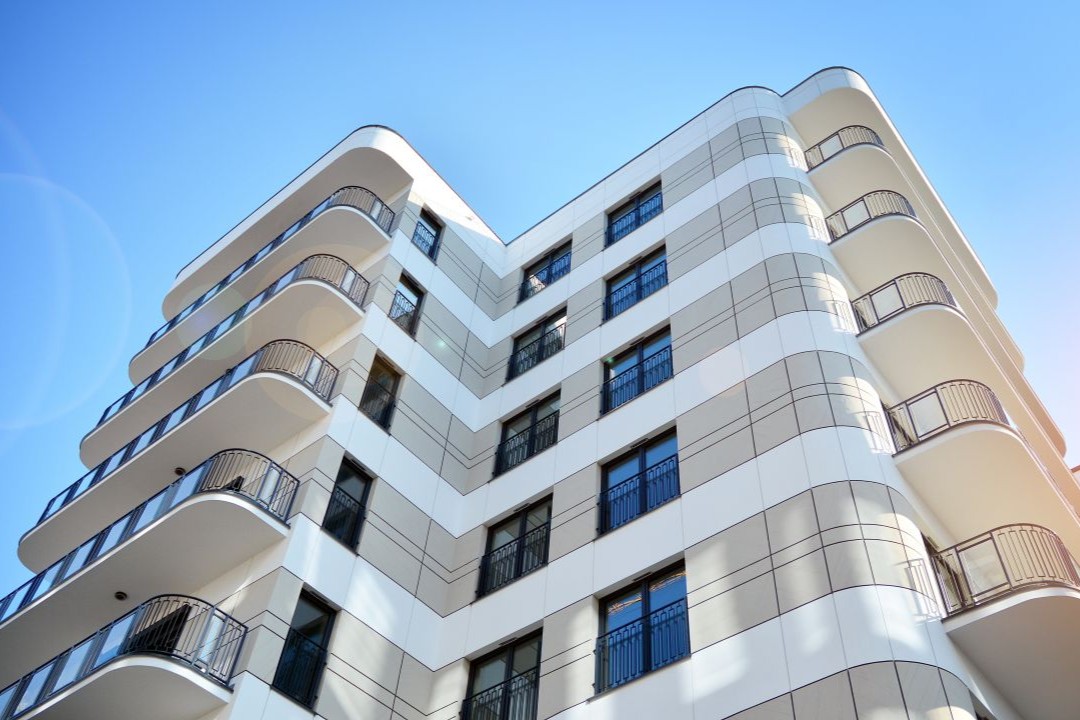 Exterior of a modern hotel, representative of projects where VHC Wood Products provides custom cabinetry and architectural woodwork.