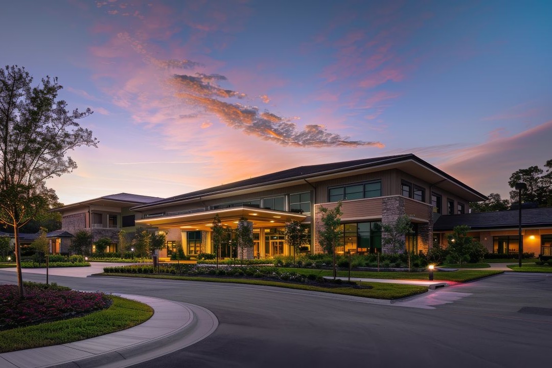 Exterior of a modern senior living facility, representative of projects where VHC Wood Products provides custom cabinetry and woodwork.